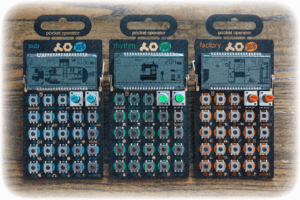 three Teenage Engineering Pocket Operators